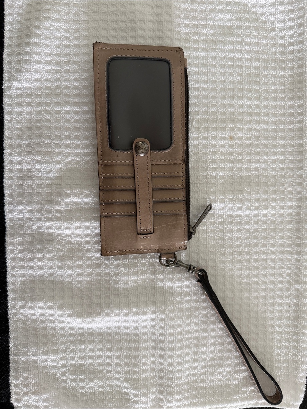 Leather Wristlet Card Holder - Taupe